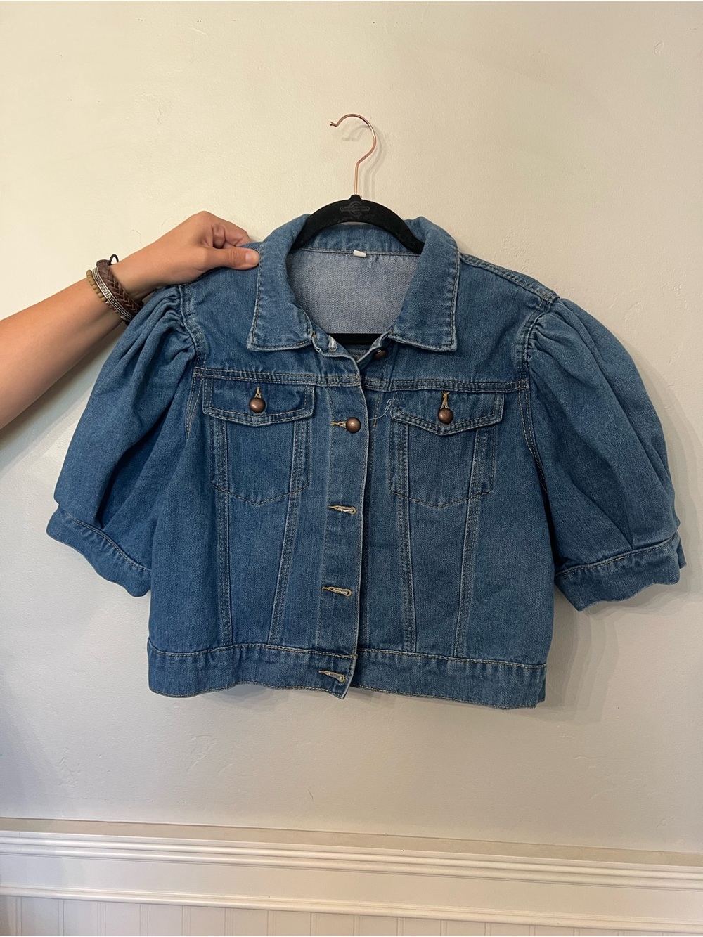 Blue Puff-Sleeve Denim Jacket